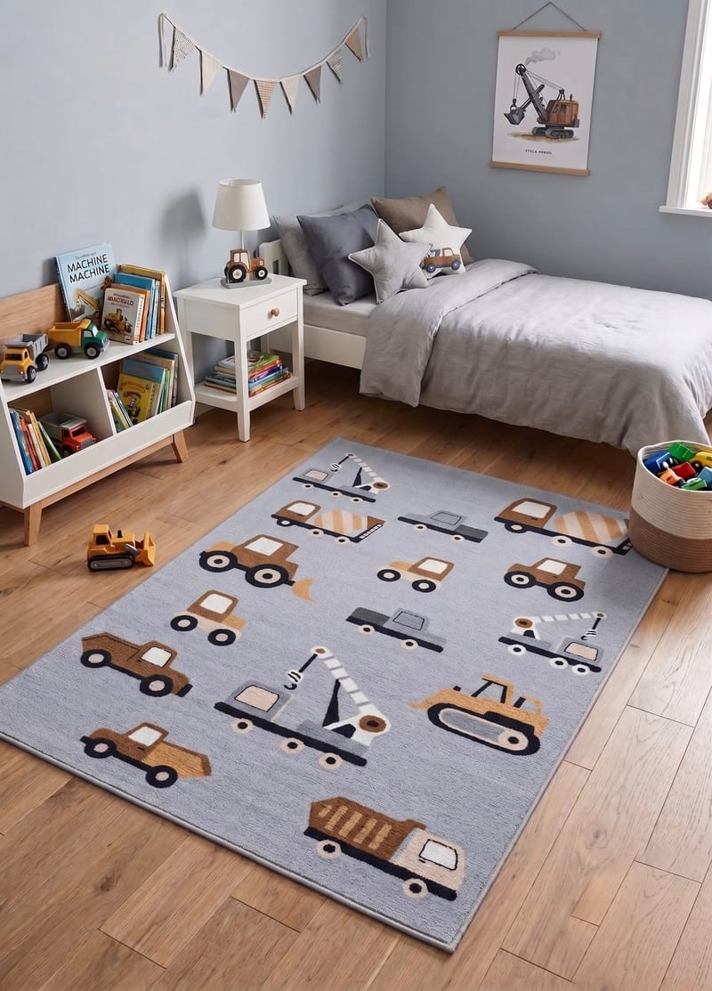 Maskinvevd teppe KM Home Play Wheels 140x200 Grå - grå - Tekstiler - Tepper & Matter - Utendørstepper - Plasttepper
