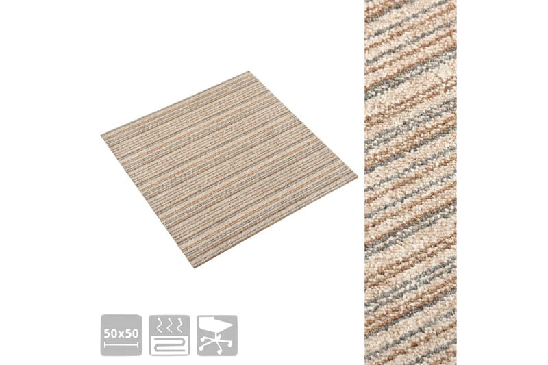Teppefliser gulv 20 stk 5 m² 50x50 cm stripet beige - Vegg til vegg tepper
