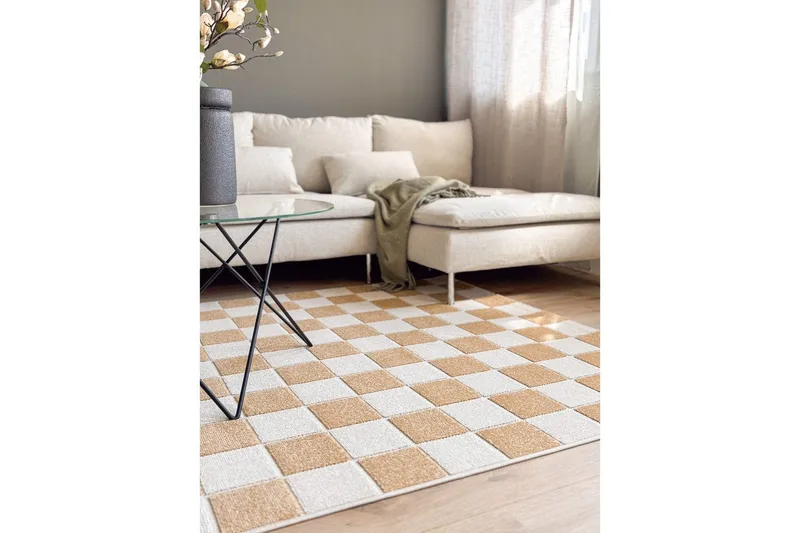 Wiltonteppe Hawaii Chess 200x200 cm, Gul - 200x200 cm, Gul - Tekstiler - Tepper & Matter - Utendørstepper