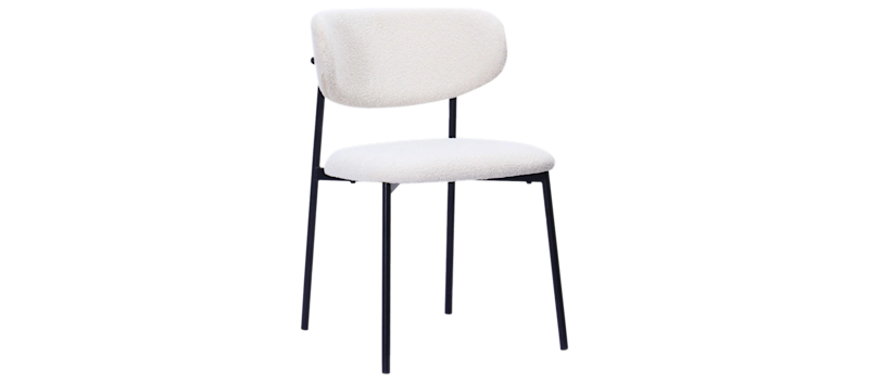 Lucy Spisestol, Hvit bouclé / Metallben svart