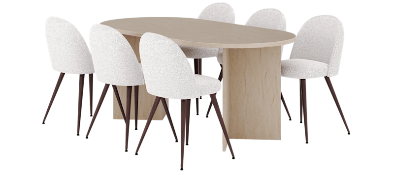 Dano Spisebord 180 cm med 6 Nibe Plus Spisestoler, Travertin / Hvit