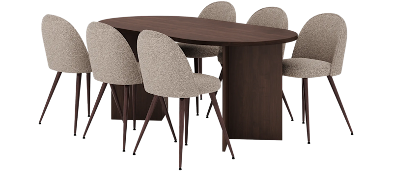 Dano Spisebord 180 cm med 6 Nibe Plus Spisestoler, Valnøtt / Greige
